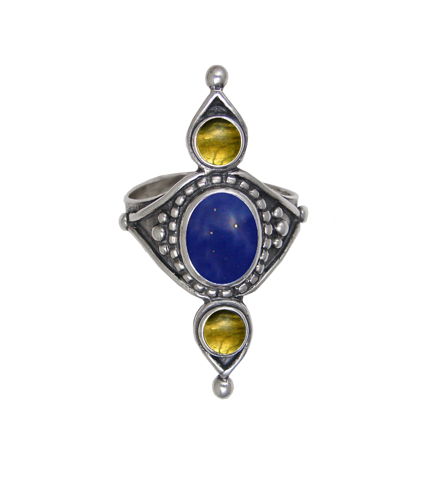 Sterling Silver Royal Ring With Lapis Lazuli And Citrine Size 9